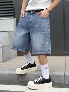 GALLERY FADE Men's Casual Denim Shorts With Pockets And Rhinestone Buttons, Versatile For Daily Wear, Holiday - Blue - View 6
