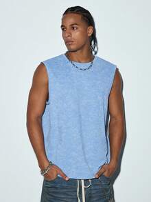 Modcrash Simple Studio | Men's Retro Rugged Style Washed Short Sleeve Tank Top | Suitable For Summer Wear | Comfortable & Breathable | Leading Fashion - Baby Blue - View 4