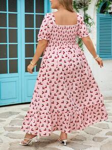SHEIN CURVE+ Curve 尺码 US22 音乐节、海滨度假、波西米亚浪漫碎花连衣裙，适合海滩度假、毕业季、波西米亚风假日、沙滩裙、度假装扮 - 彩色 - 查看 2