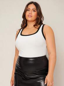SHEIN BASICS Camiseta de tirantes de talla grande con ribete de color contrastante para el verano - Negro - Ver 5