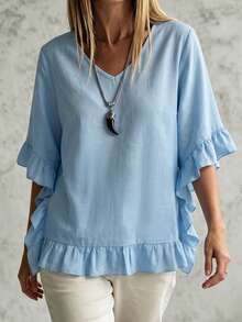 EMERY ROSE Ruffled Collar Vintage Granny Casual Comfortable Commuting Maternity Blouse For Women Summer - Blue - View 3