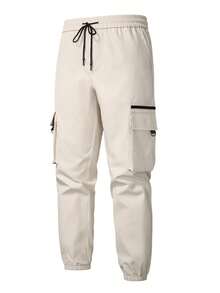 Manfinity Roughcore Men's Elastic Waist Drawstring Casual Street Cargo Pants - Khaki - View 5