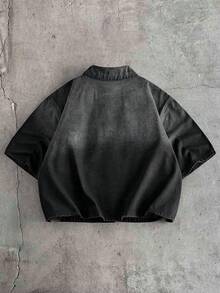 AXEPEAK Men's Black & Grey Vintage Gradient Short Sleeve Denim Shirt - Black - View 3