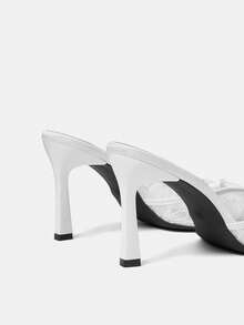 CUCCOO HITCHD Women's Pointed Shoelaces Bow Trim Stiletto High Heels - pure white - View 5