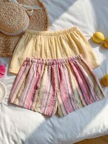 Comfortcana 2 chiếc quần short nữ 100% cotton kẻ sọc và quần short màu vàng 100% cotton, thời trang mới Xuân/Hè 2026, đồ mặc thường ngày cho nữ, phong cách Y2K những năm 2000, váy hè, kỳ nghỉ xuân, lễ tốt nghiệp xuân, tiệc cưới, kỳ nghỉ thanh lịch, kỳ nghỉ biển của nữ, quần thường ngày, ngày lễ tình nhân, lễ hội, bãi biển, kỳ nghỉ, mặc nhà thoải mái, đường phố, trường đại học, quần thường ngày phong cách vintage Mỹ. - Nhiều màu - Xem 2