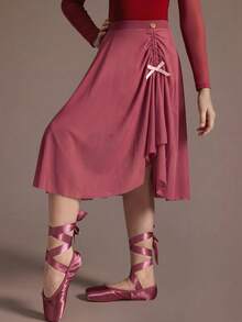 SHEIN Teen Girls Clothes ' Activewear Pink Long Skirt, Made Of Mesh Material, With Ruched, Back To School - Pink - View 6