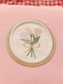 SHEIN 1件裝 白色 粉色 薑黃色 綠色 荷葉邊飾 刺繡鬱金香花卉裝飾抱枕枕套，適用臥室與客廳，日常使用 - 彩色 - 查看 12