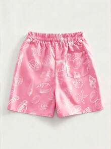 ROMWE MEN Casual Shorts de playa con cordón en la cintura y estampado de estrella de mar para hombres - Rosa - Ver 2