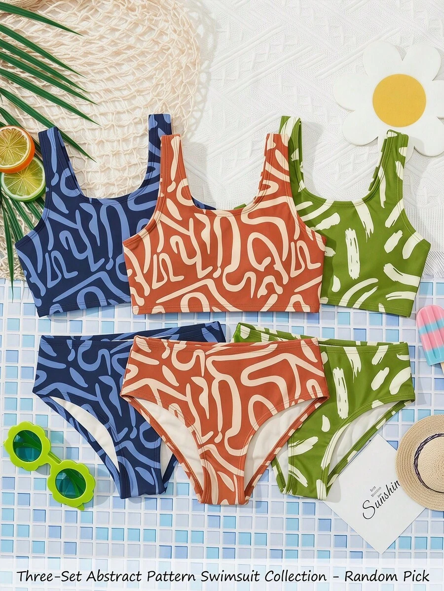 Tween Girls Allover Print Tankini Swimwear Set, Suitable For Summer - Multicolor - View 1