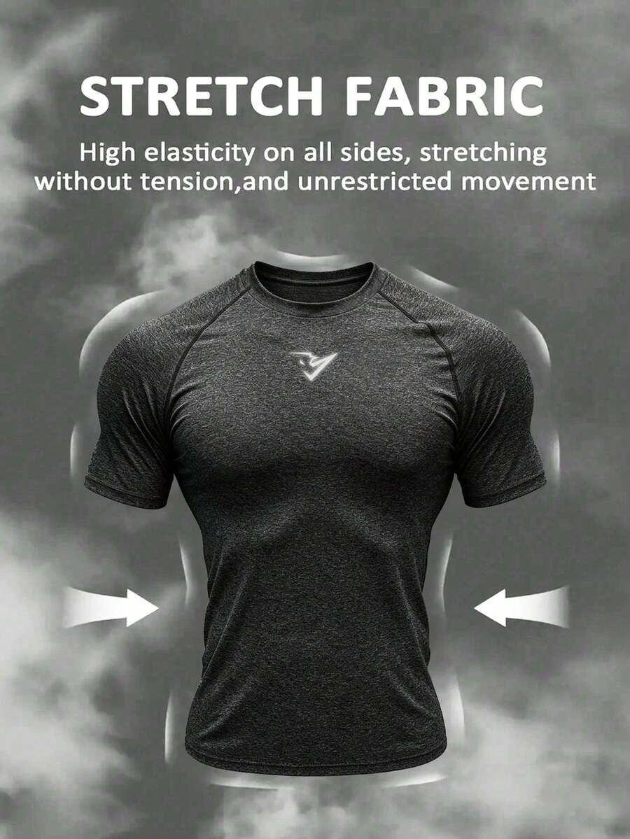 Gym Rark Men's Slim Fit Stretchy Short Sleeve Sports T-Shirt, Gym, Holiday - Black - View 1