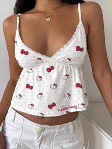 CovetEZ HELLO KITTY AND FRIENDS | SHEIN 女款春夏休閒細肩帶背心，蝴蝶結波點撞色設計，適合情人節穿搭 - 彩色 - 查看 4