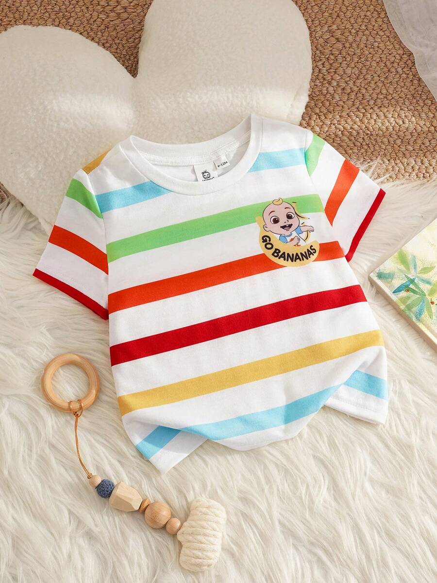 CoComelon X SHEIN Toddler Boys' Colorful Printed Round Neck Short Sleeve Top - Multicolor - View 1