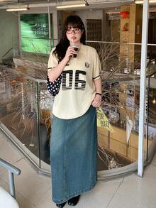 Dazy Plus 宽松休闲字母提花 Polo 领学院风春夏加大码针织女式上衣 - 杏色 - 查看 6