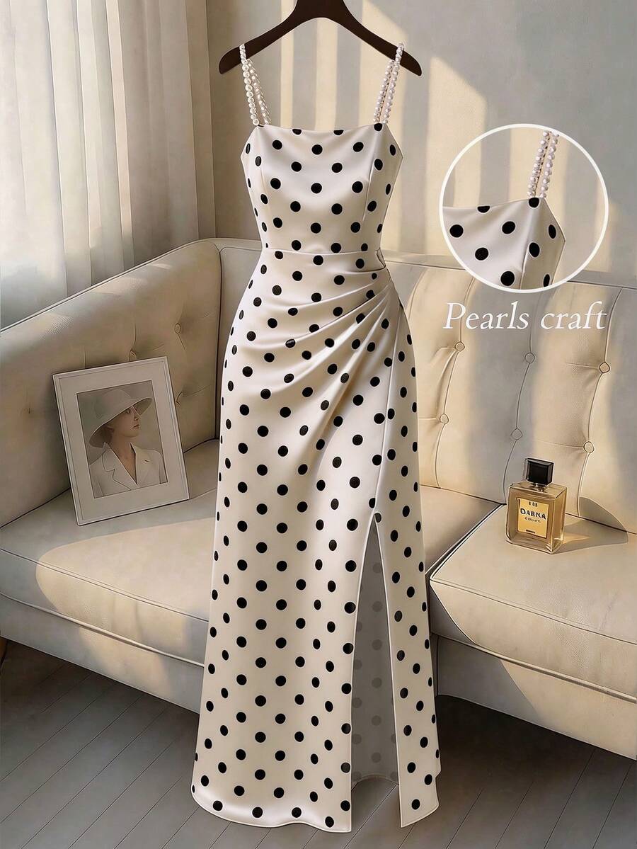 SHEIN Franclia 優雅圓點印花無袖洋裝,夏季 - 彩色 - 查看 1