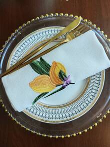 Cirelle 1/2/4入 新鮮檸檬刺繡布餐巾，米色棉麻可重複使用布餐巾，多用途晚餐餐巾/餐墊，適用於廚房餐桌、節日、派對、婚禮、農舍風格用餐與居家裝飾 - 黃色 - 查看 9