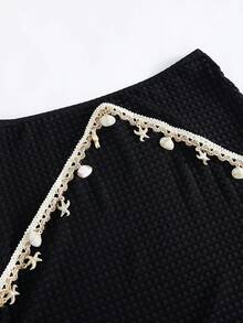 Bonvoyette 3pcs Solid Color Triangle Halter Tie Maxi Skirt Design Women Swimwear Set - Black - View 8