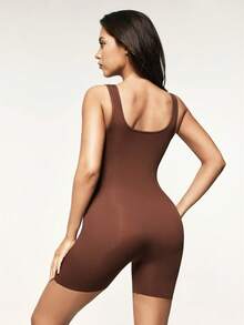 SHAPORA Women's Solid Color Minimalist Bodysuit For Daily Wear - Brown - View 2