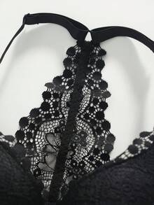 DesireSculpt 1pc Women Plus Size Lace Racerback Design Underwire Front Closure Bra - Black - View 6