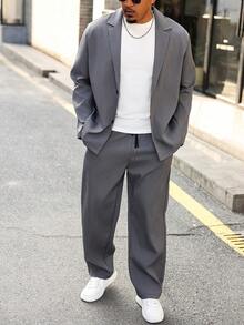 Manfinity CasualCool Plus Size Men's Casual Versatile Jacket And Pants Set - Grey - View 1