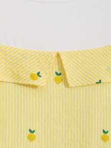 Tween Girls Colorblock Striped & Lemon Print Twist Hem Blouse, Suitable For Vacation, Spring & Summer - Multicolor - View 7