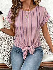 EMERY ROSE Plus Size Graphic Print Round Neck Short Sleeve Shirt - Multicolor - View 6