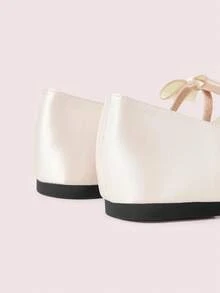 CUCCOO DOLLMOD Women's Shoes, Light Pink Satin Bow Ballet Flats, Round Toe Comfortable Mary Jane Shoes, Soft Overalls For Daily Wedding Parties - Baby Pink - View 6