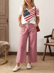 EMERY ROSE Jeans de pierna ancha de unicolor casual y cómodo para tallas grandes - Rosa coral - Ver 7