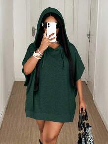 Maweii Plus Size Casual Solid Color Batwing Sleeve Sweatshirt - Dark Green - View 4