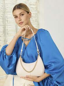 MOTF BOLSO DE HOMBRO PARA MUJER MARRÓN RETRO, DECORACIÓN EXQUISITA CON CADENA - Beis - Ver 9