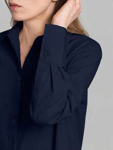 Ontre 2026SS新款休閒寬鬆度假套裝襯衫，棕色長版襯衫，女款襯衫，女款鈕扣襯衫，通勤，夏季商務休閒女款度假海灘生日派對套裝，女教師套裝，女款辦公穿搭 - 棕色 - 查看 10