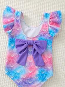 Cozy Pixies Toddler Girls' Colorblock Bow & Cartoon Bear Pattern Casual Cute Beach Swimwear - Multicolor - View 5