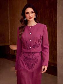 ZEYLAH Veste régulière à manches longues ornée de sequins, boutonnage simple, à la mode pour femmes - Fushia - Voir 5