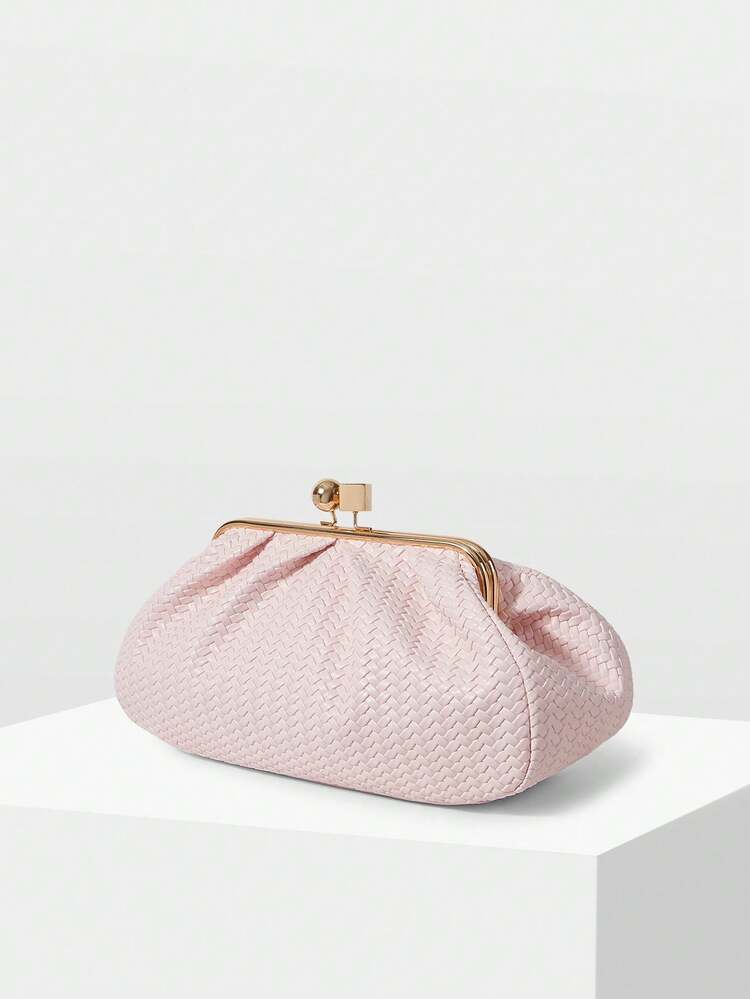 LADIES' FASHION CLIP LIGHT PINK CLUTCH BAG, EXQUISITE PARTY PARTY WOVEN DINNER BAG, SUITABLE FOR SUMMER VACATION, DATING, PARTY, WEDDING, DRESS, MATCHING