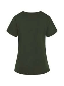TaskEZ 2pcs Women Healthcare Uniform - Solid Color V-Neck Blouse & Slit Long Pants, Scrub Sets - Army Green - View 4