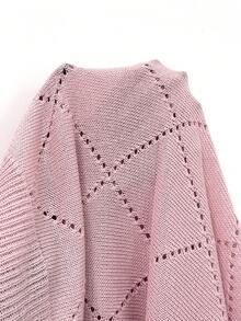SHEIN Áo dệt kim nữ cổ V tay ngắn dáng rộng họa tiết quả trám đục lỗ màu hồng, áo dệt kim xuân hè, áo mùa hè, quần áo mùa hè, trang phục mùa hè nữ, lễ hội tháng 6, áo đi chơi nữ, trang phục đi chơi, áo thường ngày nữ, áo màu hồng, áo dệt kim đục lỗ, áo họa tiết quả trám đục lỗ - Hồng - Xem 7