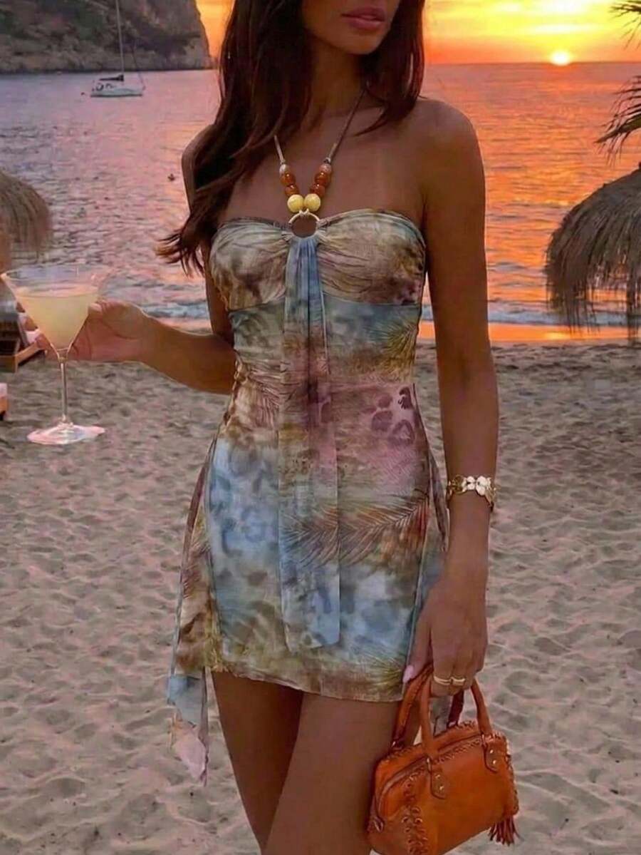 Aloruh Women's Tie-Dye Halter Sexy Party Mini Dress - Multicolor - View 1