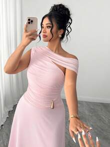 GlowEve CURVE Plus Size Women's 2026 Spring/Summer New Elegant Sophisticated Metal Buckle Maxi Dress - Pink - View 7