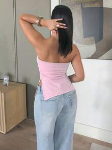 leahseptember Y2K 亚文化豹纹下摆开衩设计女式短款上衣 - 粉色 - 查看 6
