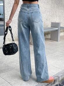 DAZY Women's High Waist Pockets Loose Wide Leg Jeans - Blue - View 2