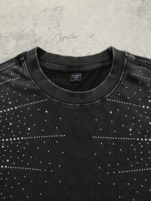 ROMWE MEN Men's Streetwear Rhinestone Shiny Round Neck Short Sleeve T-Shirt - Black - View 3