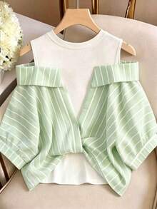GlowEve Striped 2 In 1 Shirt Vacation Outfits For Women - Green - View 2