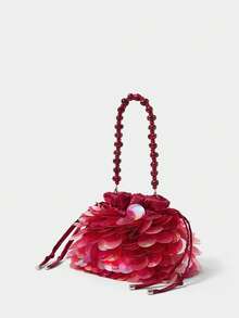 SHECARRY Bolso de mano con cordón y brillo para uso diario de moda para mujer - Burdeos - View 4