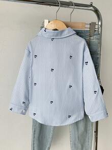 SHEIN Genkimix Kids 2025新款女童刺繡圖案長袖襯衫，秋季休閒上衣 - 彩色 - 查看 2