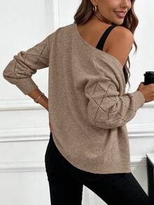 Louniche Light Peach Casual Loose Fit Long Sleeve Knit Cardigan, Commuting Style, Spring/Autumn - Khaki - View 2