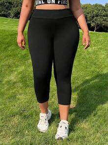 Muchica Leggings de talla grande de unicolor informal - Negro - Ver 4