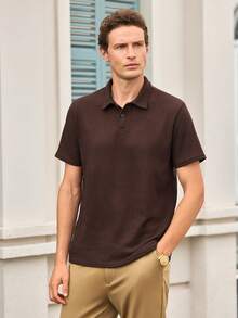 Men's Solid Color Semi-Transparent Golf Shirt, Waffle Thin Casual Short Sleeve Elastic Polo Shirt, Suitable For Leisure Outdoor, Spring/Summer - Chocolate Brown - View 4
