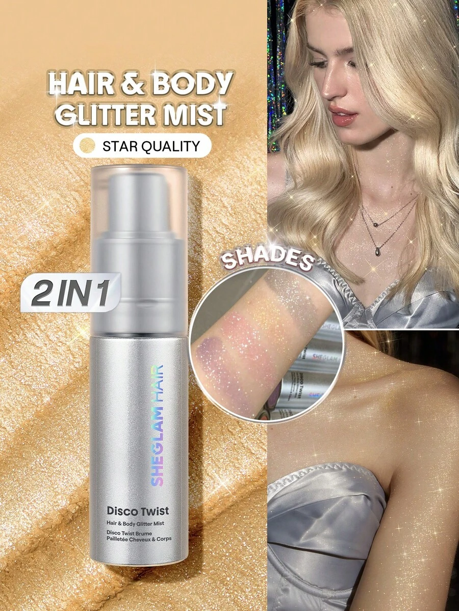 SHEGLAM HAIR Disco Twist 头发和身体闪光喷雾 - 星级品质 禮物 粉紅色的 化妝品 海灘 節慶 護髮 Y2K 假期 夏天 美髮配件 重返校園 家 - 星級品質 - 查看 1