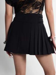 INAWLY Rok Lipit Warna Polos untuk Wanita - Hitam - View 5