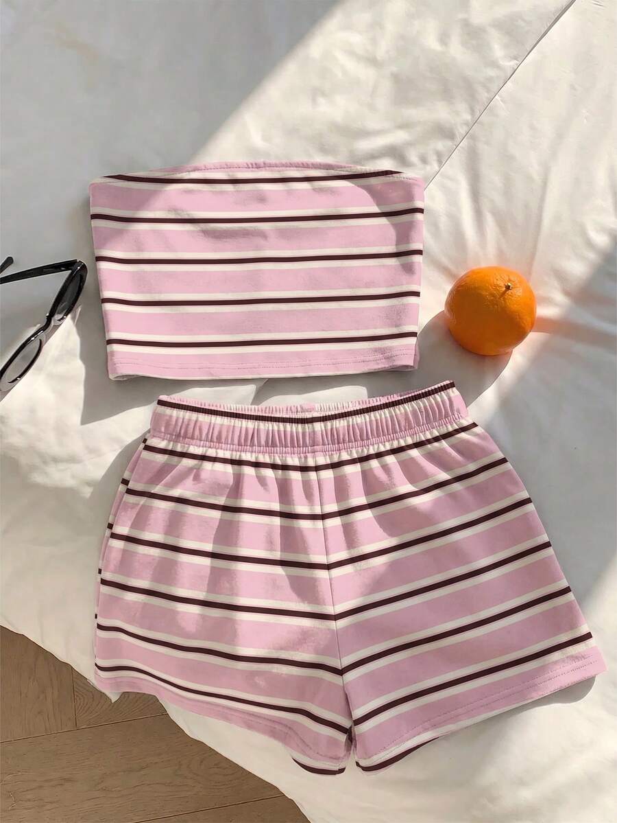 Comfortcana 粉色條紋女款兩件套套裝,適合度假、畢業季、夏季上衣、日常通勤、約會、聚會、秋冬春夏、聖誕節、新年、感恩節、派對、婚禮、海灘、畢業典禮、時尚、優雅、休閒、外出、約會、預購、通勤、亮面、情人節、優雅、度假、休閒、Y2K、外出、畢業典禮等場合 - 彩色 - 查看 1