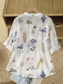 Rusticease Camisa informal de talla grande con estampado floral de verano - Albaricoque - Ver 2